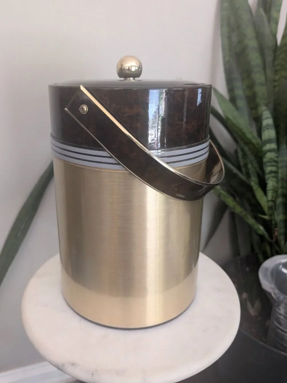 Vintage Signed Georges Briard MCM Ice Bucket | Faux Tortoiseshell & Gold Brass